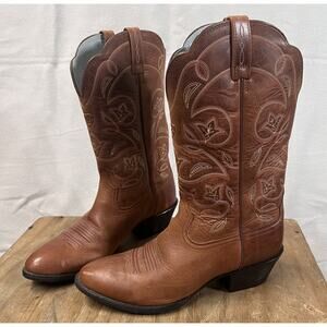 Ariat Heritage R Toe Western Cowboy Boots Brown Leather Embroidered Womens 7.5 C